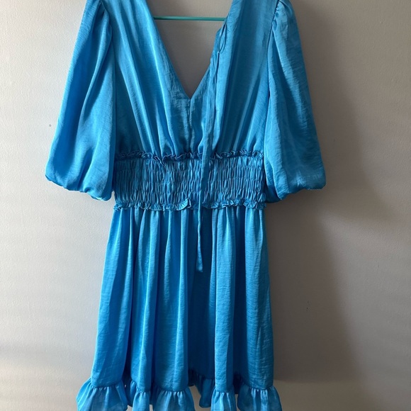 TAYLOR RUMPLE SATIN MINI DRESS BLUE SIZE 10 - Picture 3 of 5